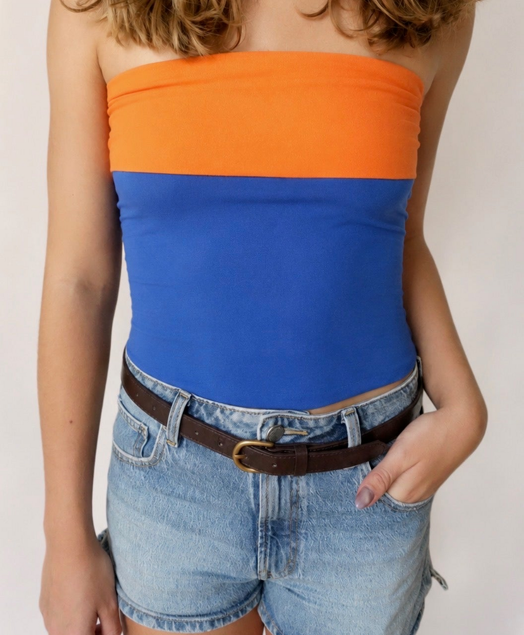 Orange & Royal Blue Foldover Tube Top