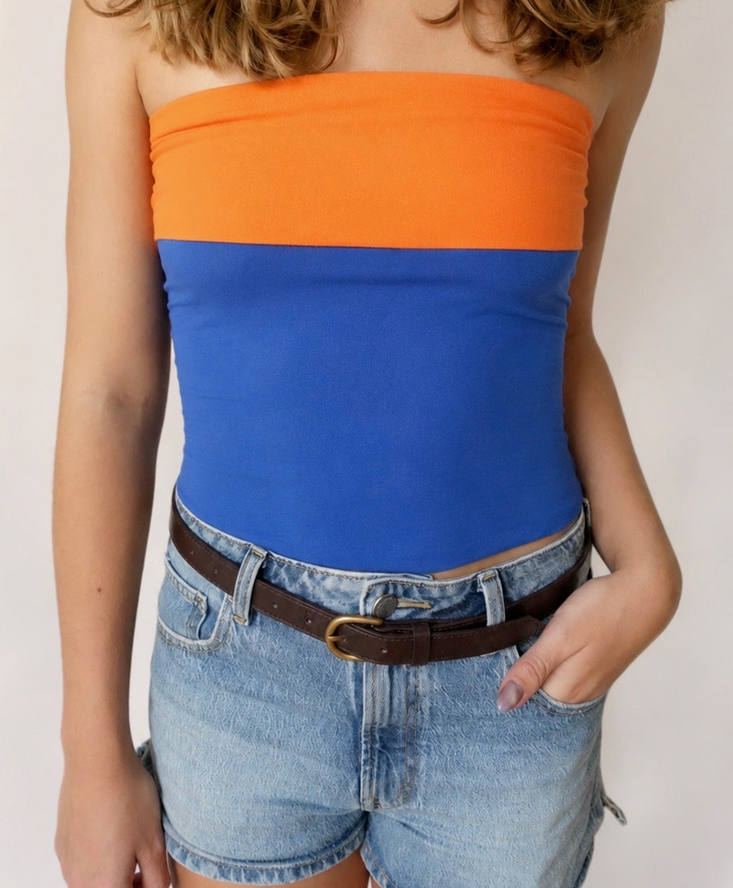 Orange & Royal Blue Foldover Tube Top